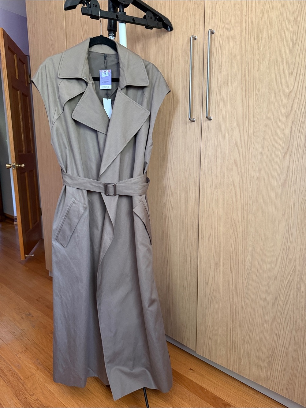 Sleeveless Army Green Trench Dress with Belt